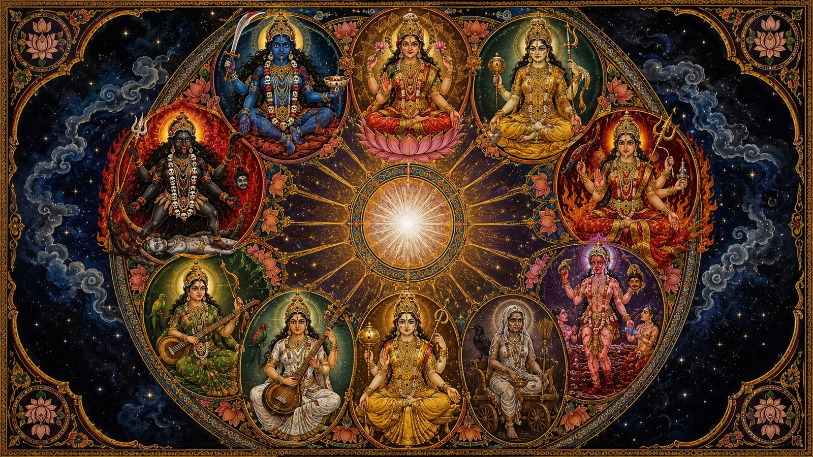 The ten Mahavidyas arranged in a mandala guarding the ten directions
