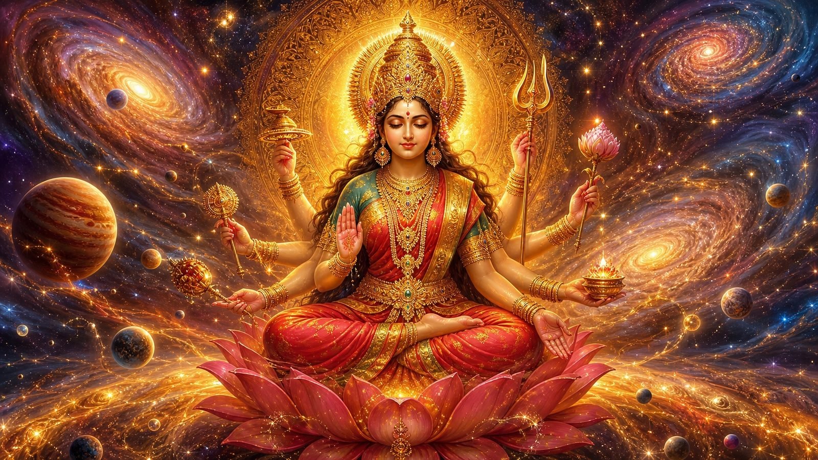 Adi Parashakti as the cosmic Mahadevi, the supreme Divine Mother from whom all creation arises