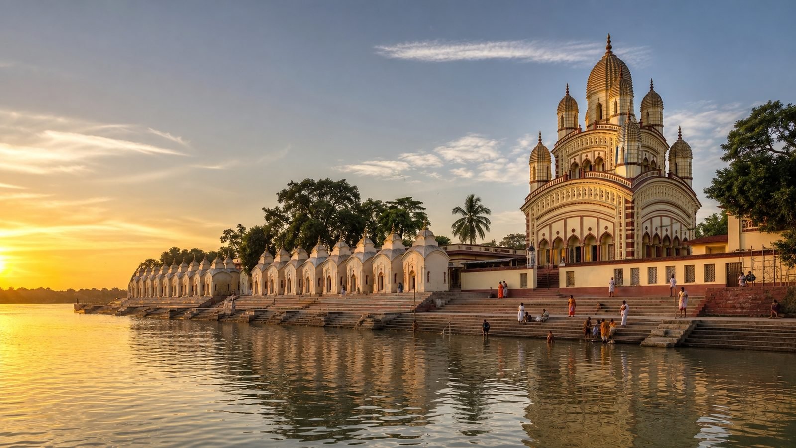 Dakshineswar Kali Temple at dawn on the bank of the Hooghly river