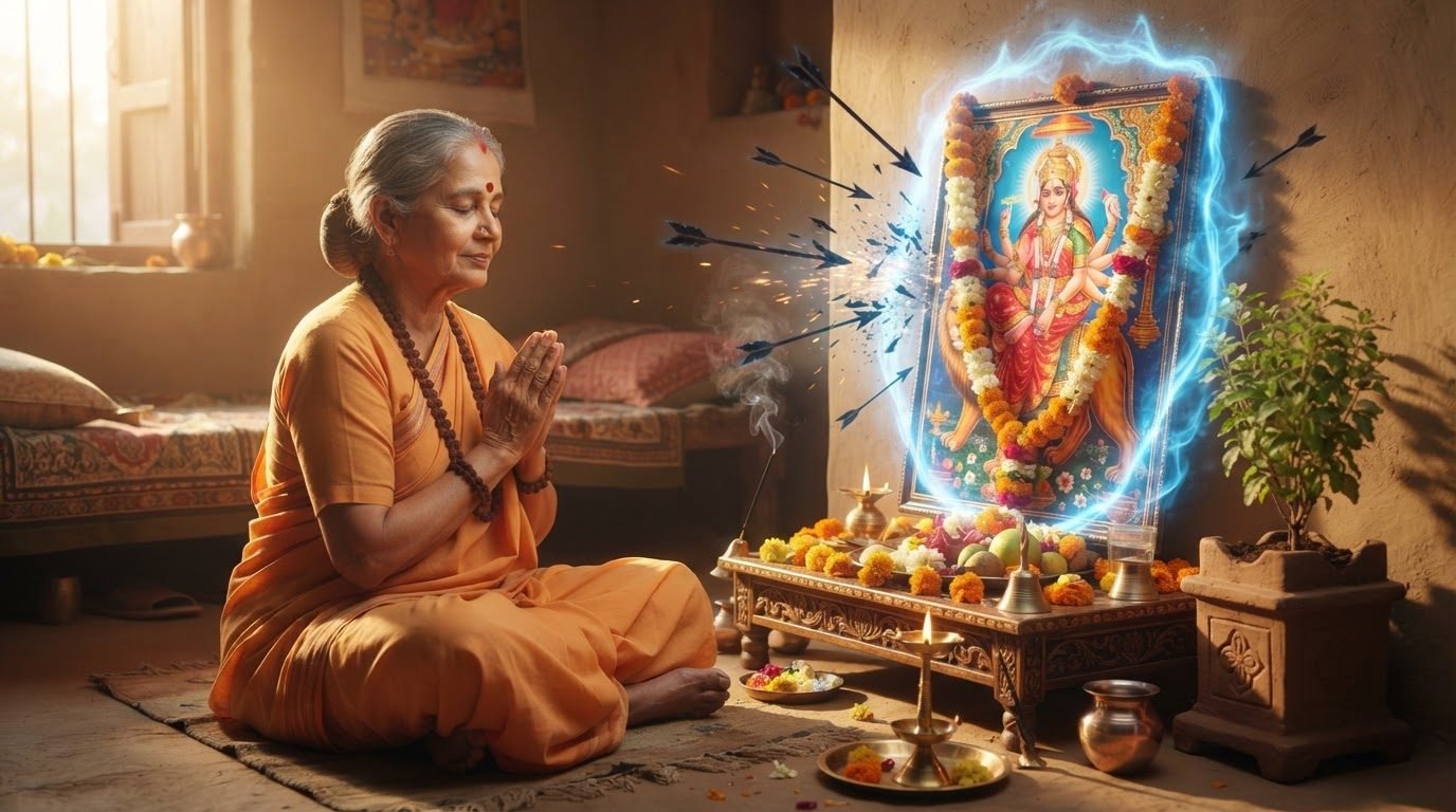 The Devi Kavach as a shield of light around a devotee