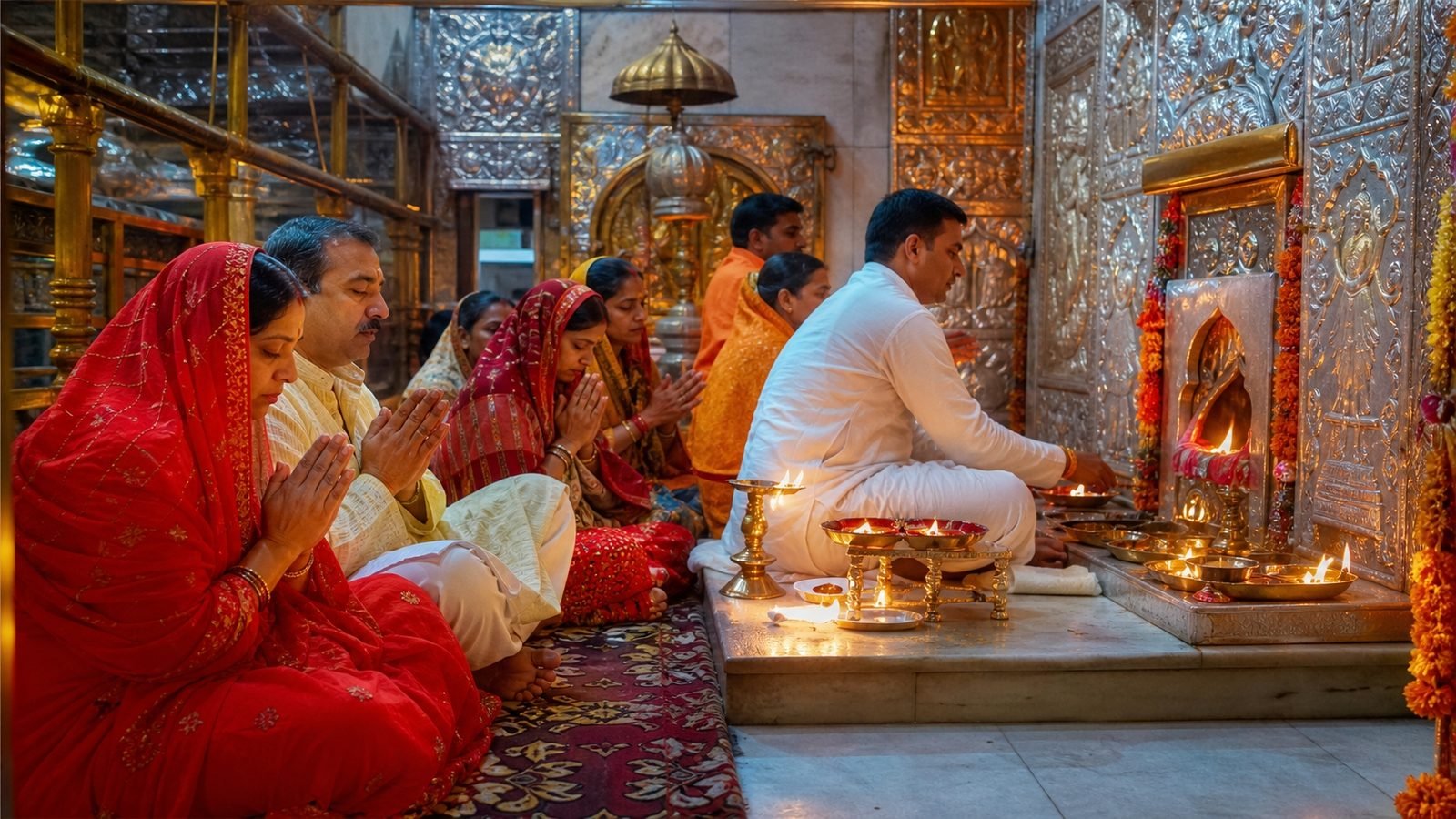 Devotees at prayer before the eternal flame at Jwalamukhi