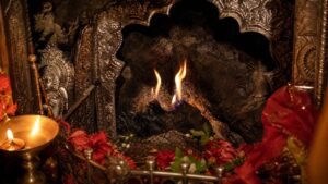 The eternal flames burning in the sanctum of the Jwalamukhi temple