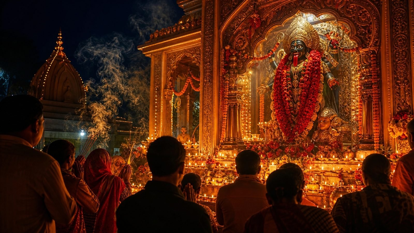 Kali Puja observed at night in a Bengal temple