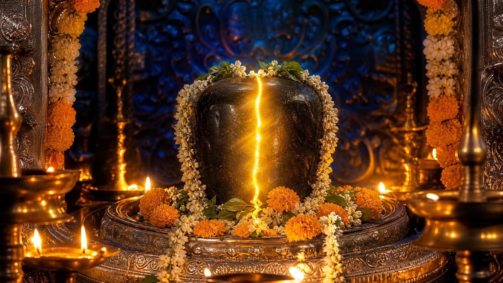 The Swarnarekha jyotirlinga in the sanctum at Kollur