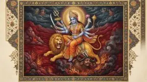 Ten-armed Goddess Durga as Mahishasura Mardini, the slayer of the buffalo demon