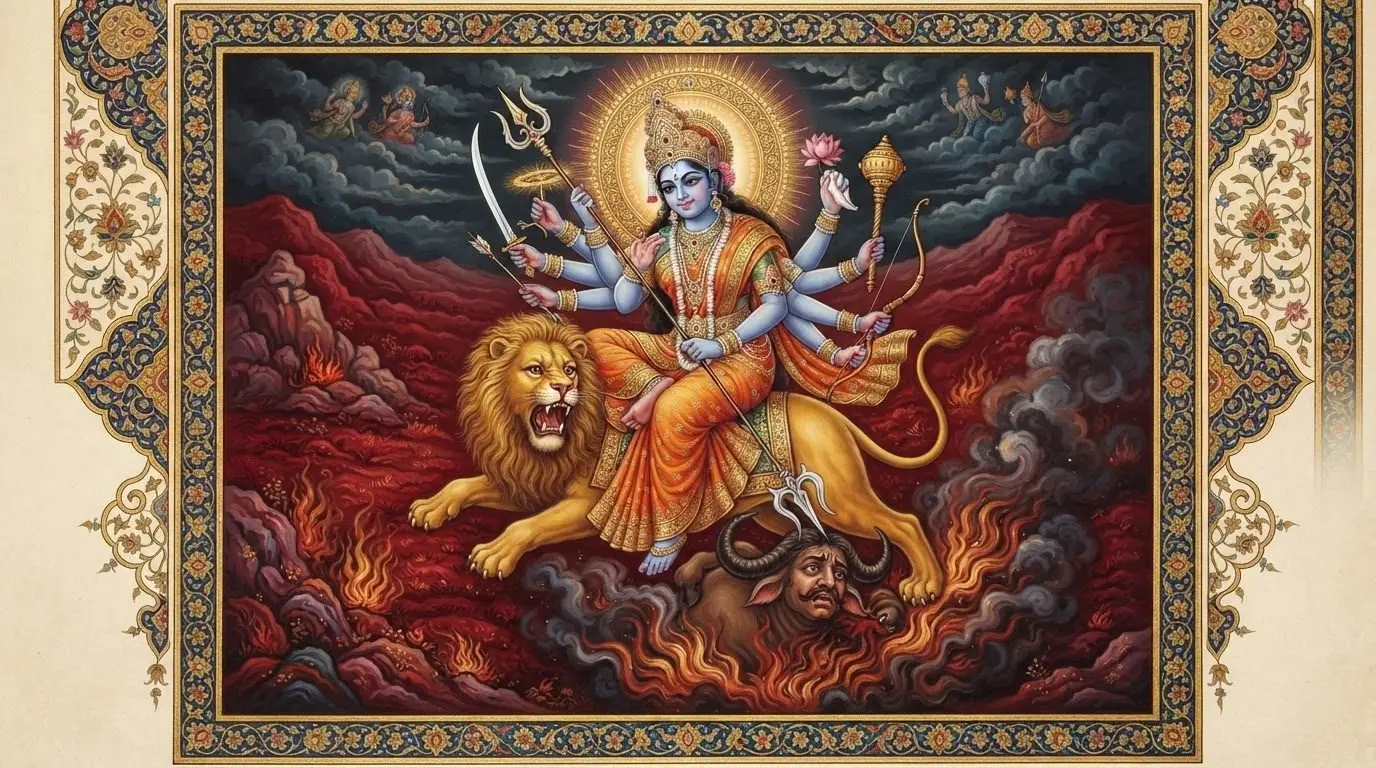 Ten-armed Goddess Durga as Mahishasura Mardini, the slayer of the buffalo demon