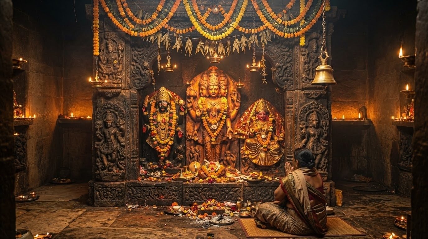 The sanctum of the ancient Maya Devi temple, the Shakti Peetha of Haridwar