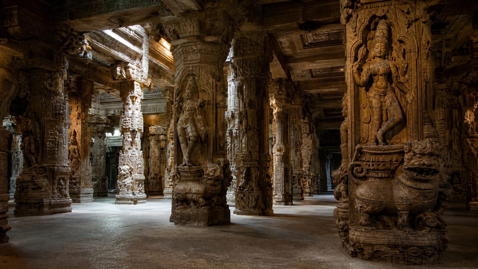 The Ayirakkal Mandapam, the thousand-pillar hall of the Meenakshi temple