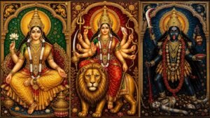 Triptych of Parvati, Durga and Kali - three forms of the one Shakti
