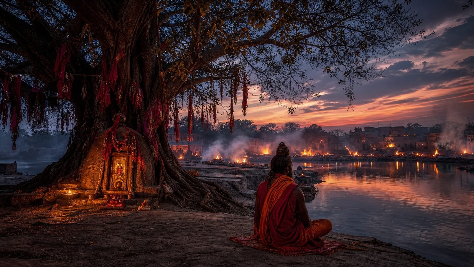 The Mahashmashan cremation ground at Tarapith at dusk