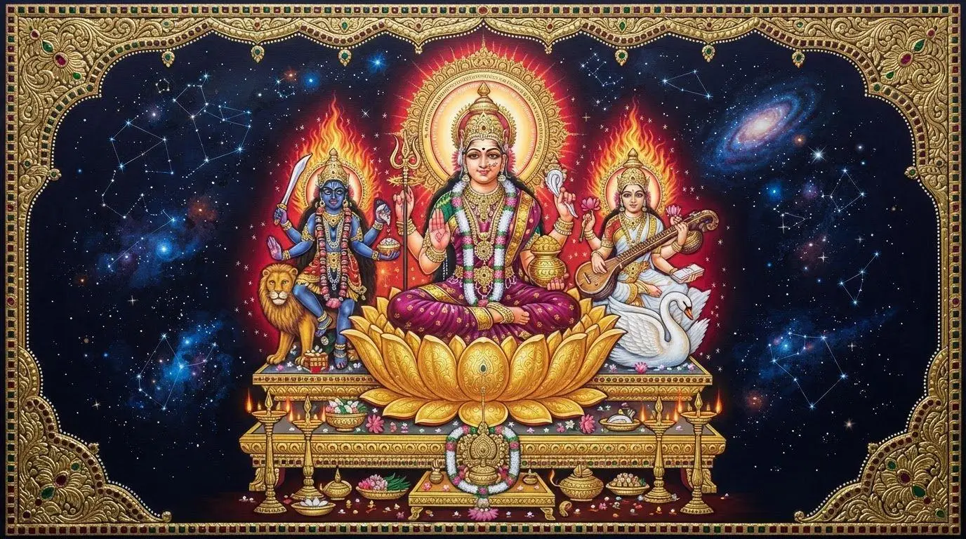 The Tridevi - Mahakali, Mahalakshmi and Mahasaraswati - the three great forms of the Divine Mother