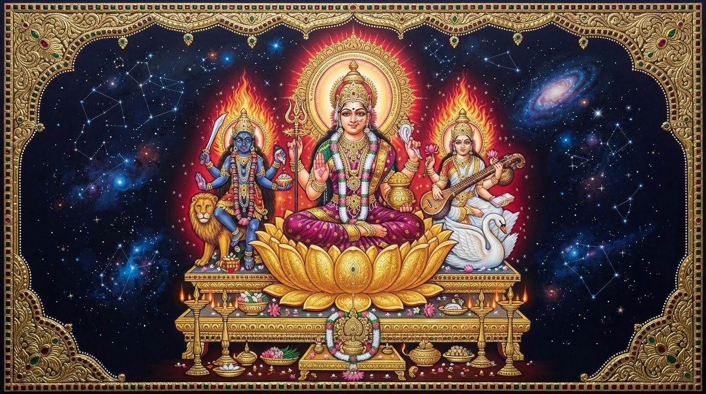 The Divine Mother as the Tridevi - Mahakali, Mahalakshmi and Mahasaraswati