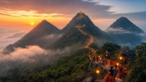 The Trikuta hills at dawn, on the trek to the Vaishno Devi shrine