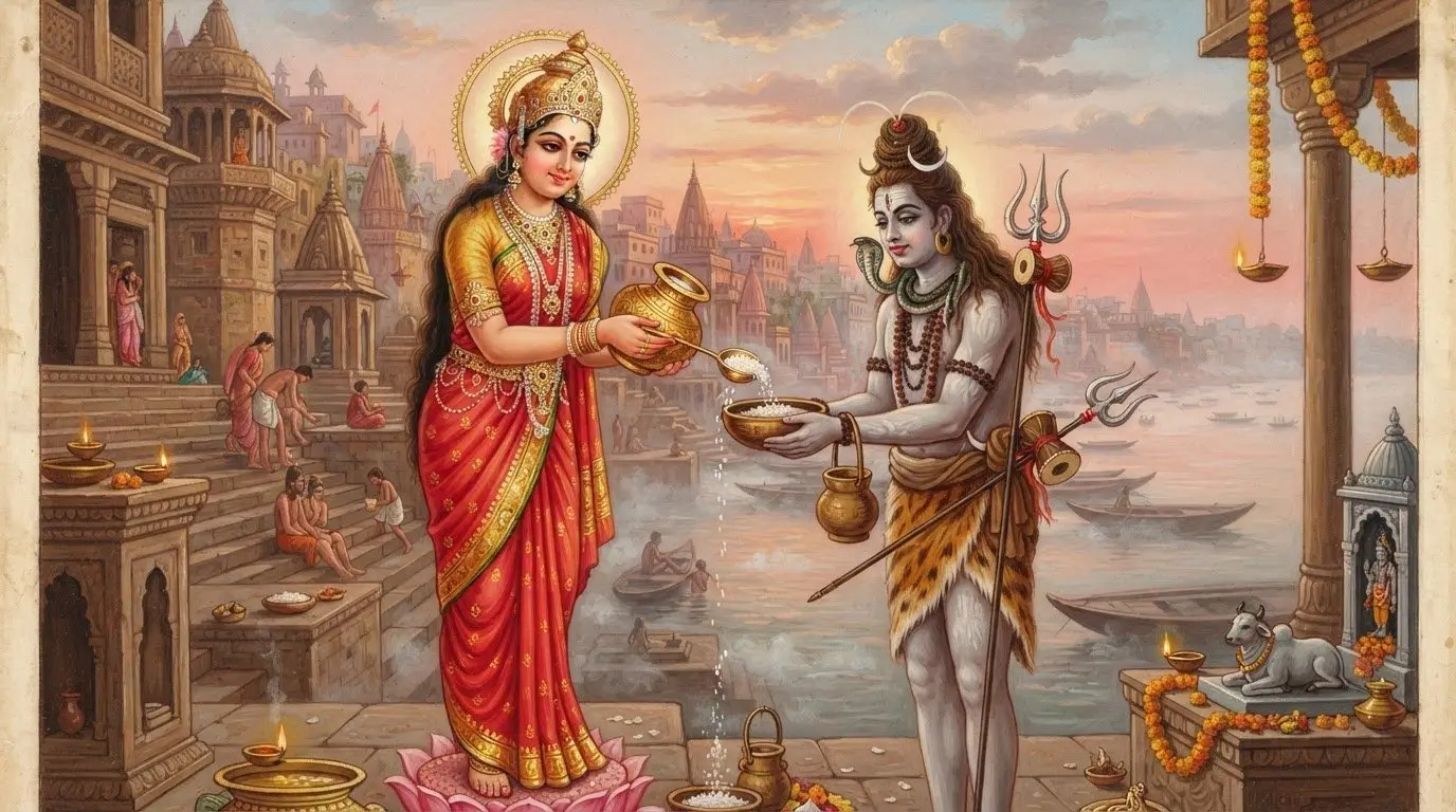 Goddess Annapurna, the deity of nourishment - close-up darshan.