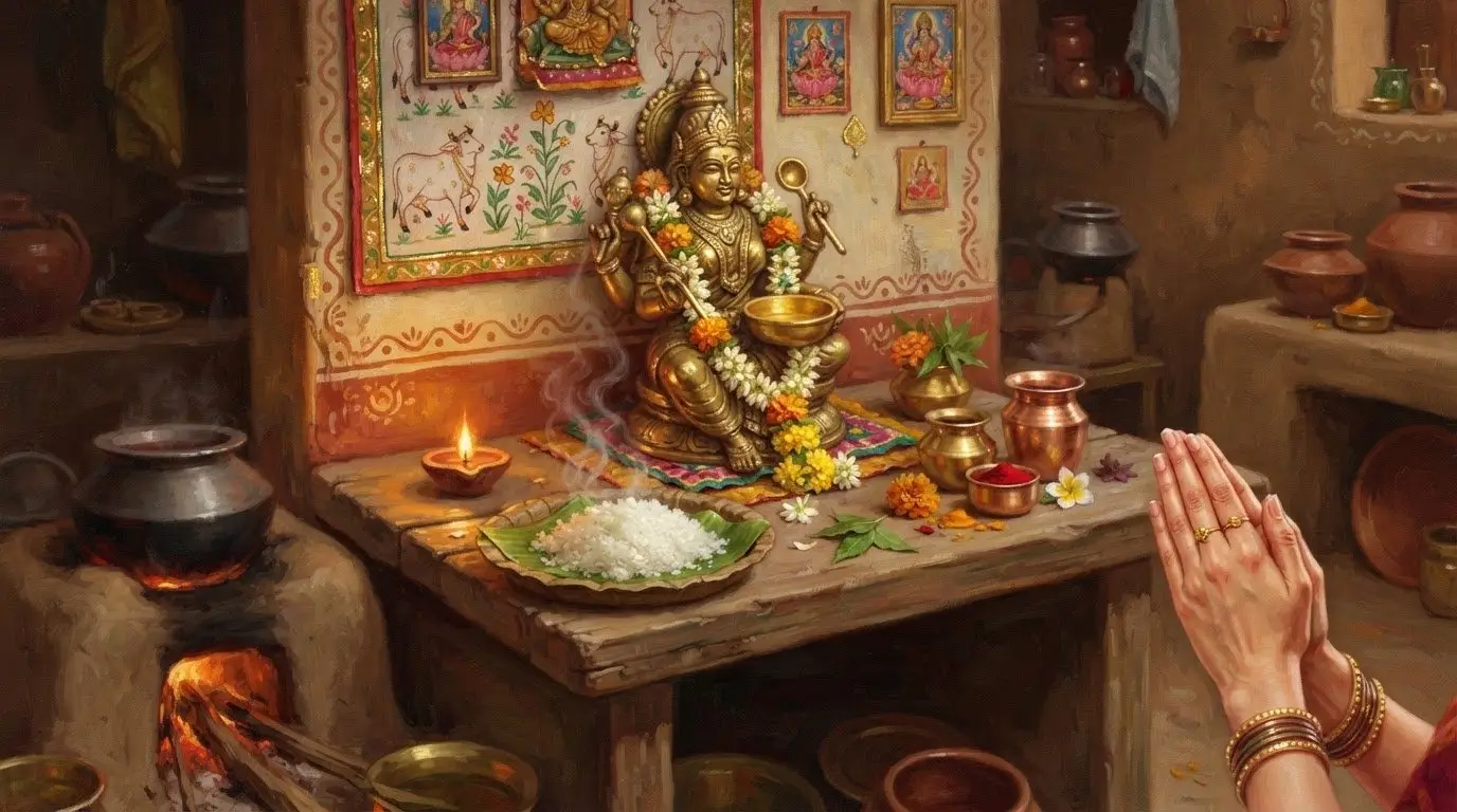 Goddess Annapurna, the deity of nourishment - sacred symbolism.