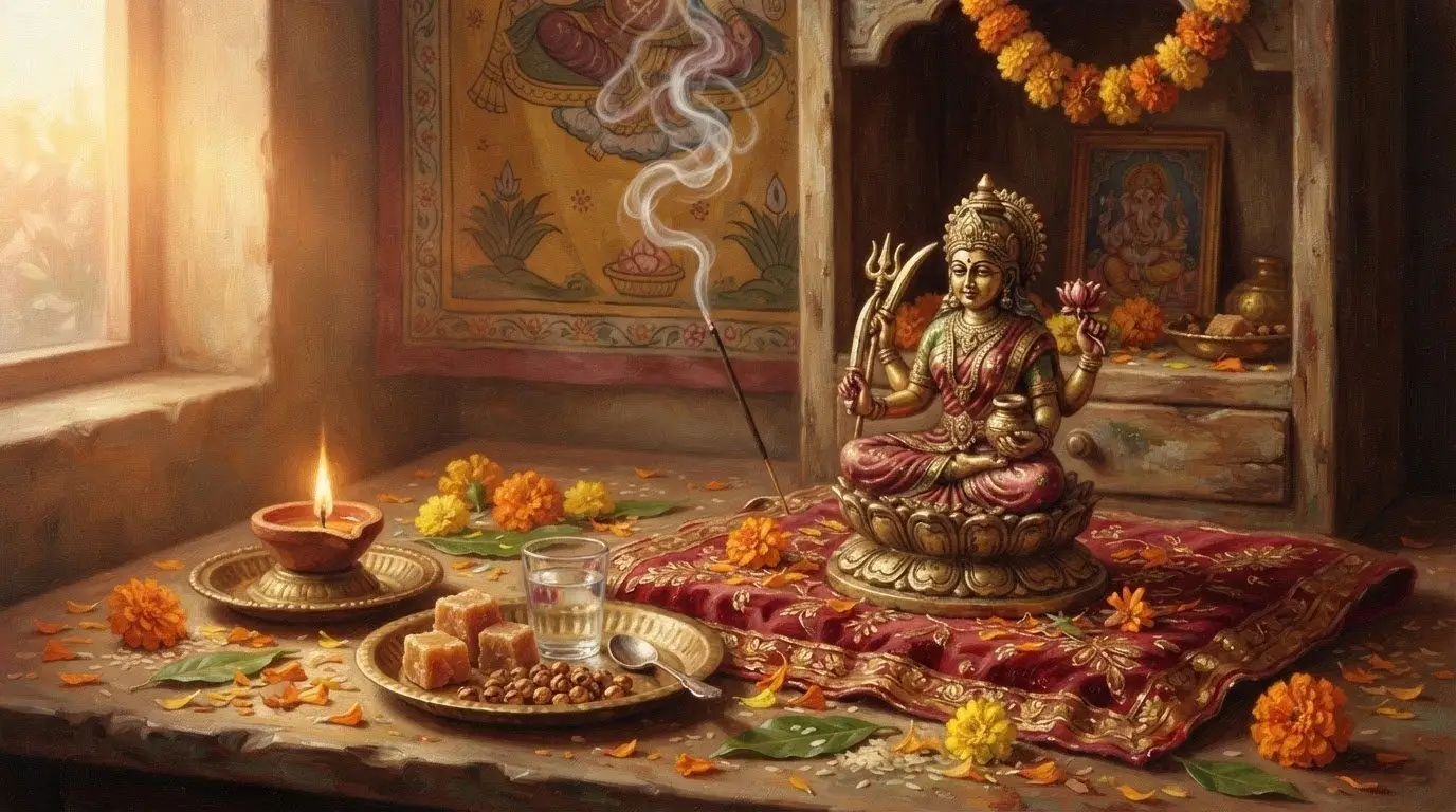 Santoshi Maa, the goddess of contentment - close-up darshan.