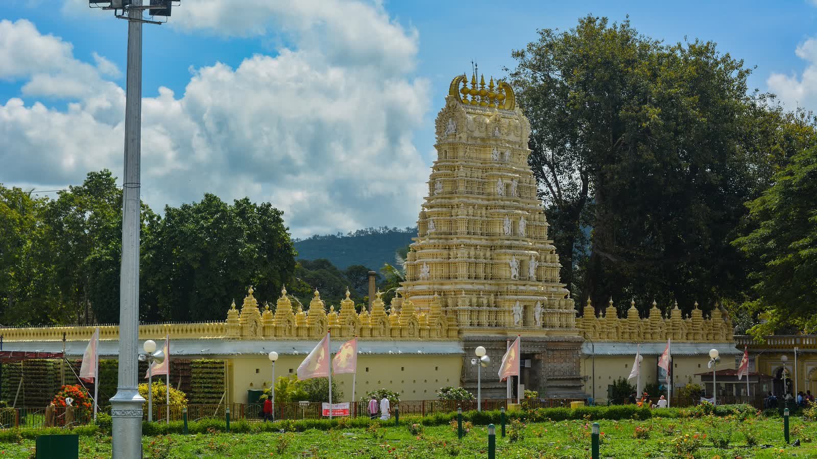 Chamundeshwari Temple on Chamundi Hill in Mysuru, with its gopuram and gardens