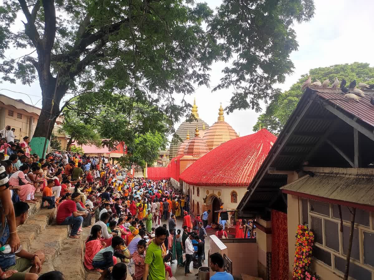 Devotees gathered at the Kamakhya temple in Guwahati during Ambubachi Mela