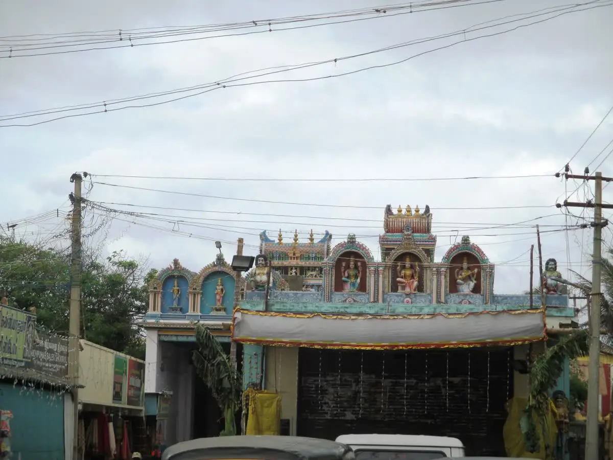 Entrance gateway of the Kumari Amman temple at Kanyakumari with painted stucco deity figures