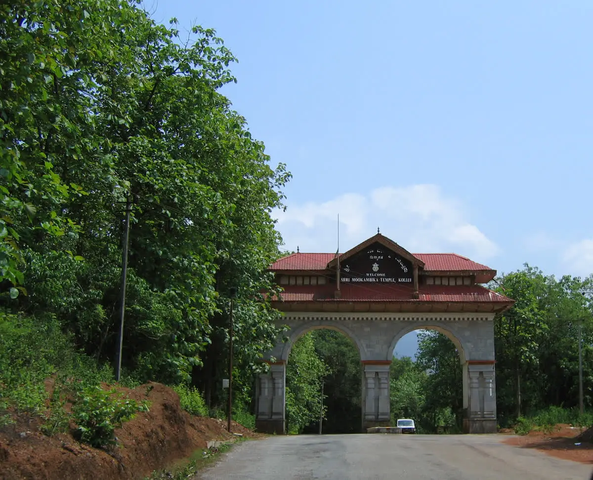 Welcome arch over the forest road leading to Sri Mookambika temple at Kollur
