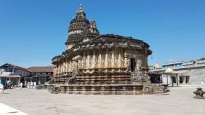 Vidyashankara temple at Sringeri on its carved stone platform under a clear blue sky