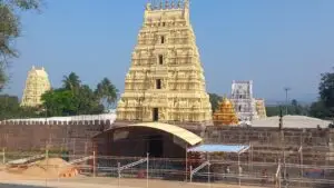West gopuram of the Srisailam temple complex with the Bhramaramba shrine beside it