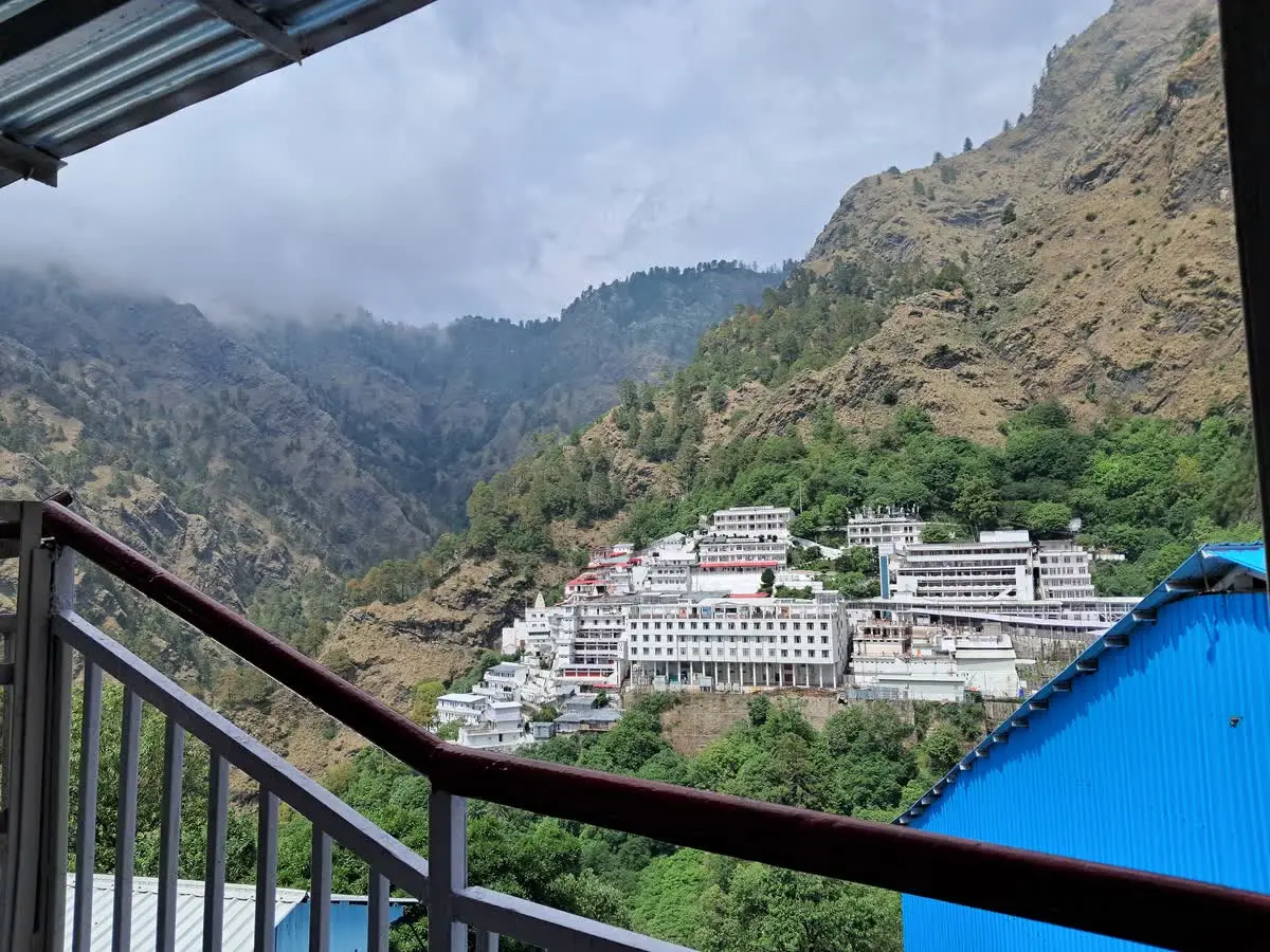 Front view of the Shri Mata Vaishno Devi Bhawan seen from the approach