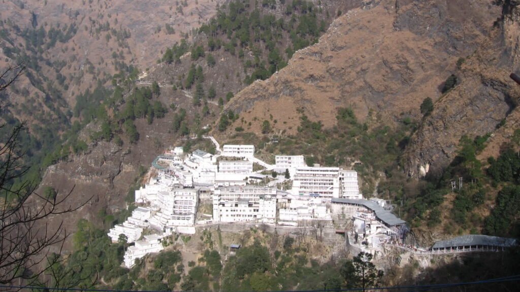 The Vaishno Devi Bhawan buildings on the Trikuta hills in Jammu and Kashmir